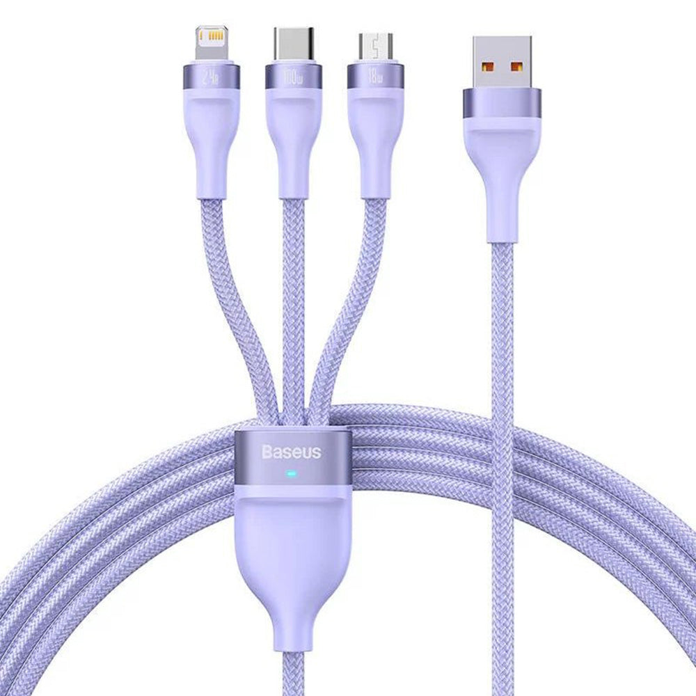 Baseus - Data Cable Flash Series 2 (CASS030005) - Fast Charge, USB to Type-C, Lightning, Micro-USB, 100W, 1.2 m - Purple