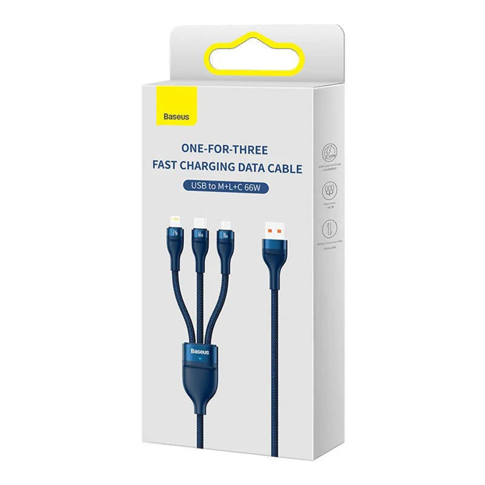 Baseus - Data Cable Flash Series 2 (CASS040003) - Fast Charge, USB to Type-C, Lightning, Micro-USB, 66W, 1.2 m - Blue