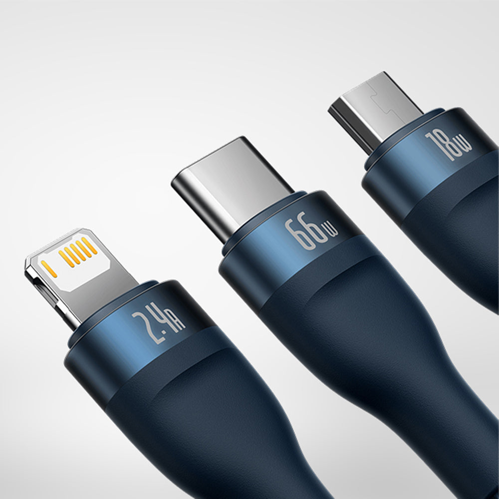 Baseus - Data Cable Flash Series 2 (CASS040003) - Fast Charge, USB to Type-C, Lightning, Micro-USB, 66W, 1.2 m - Blue