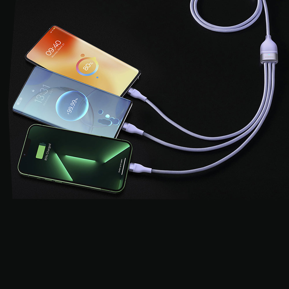 Baseus - Data Cable Flash Series 2 (CASS040005) - Fast Charge, USB to Type-C, Lightning, Micro-USB, 66W, 1.2 m - Purple