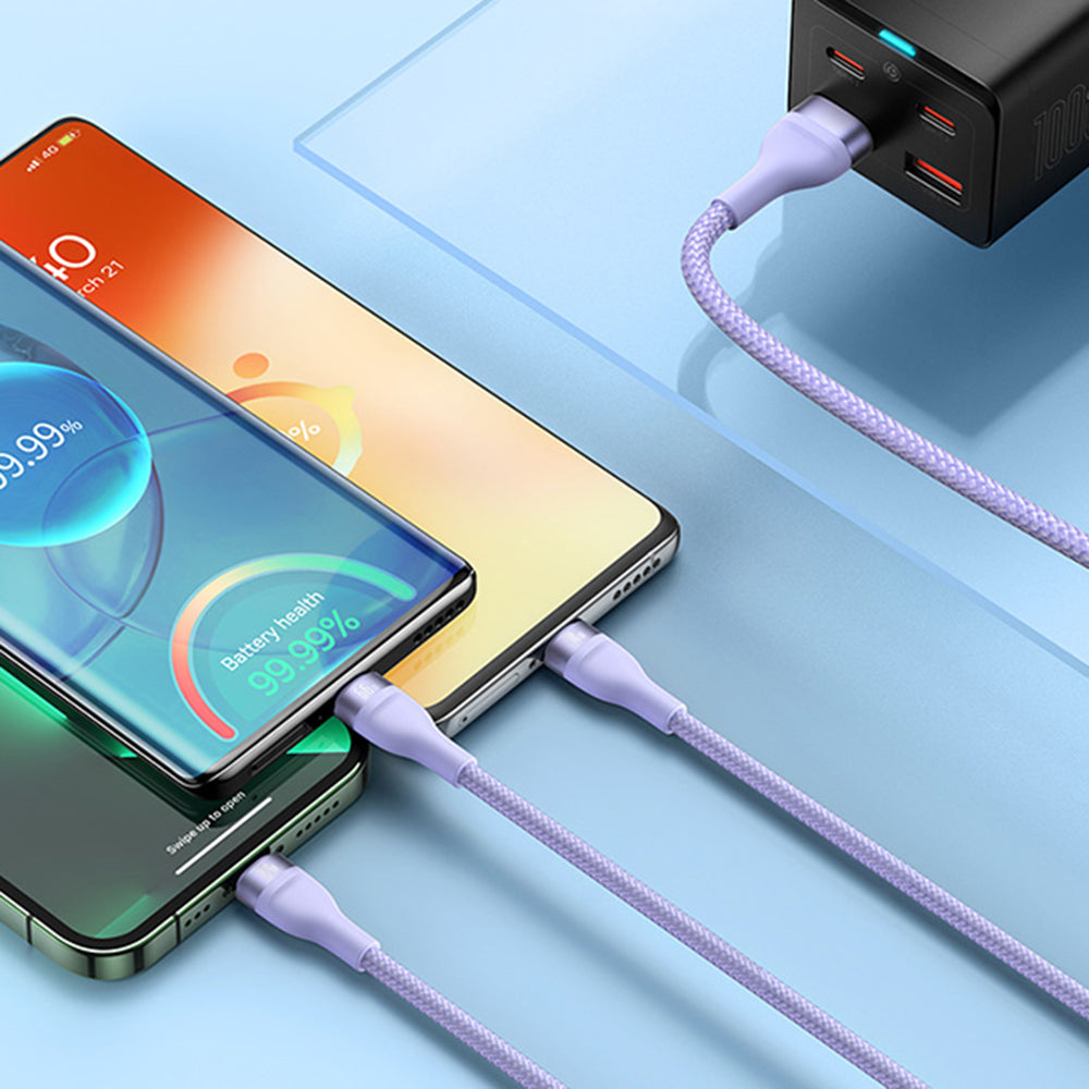 Baseus - Data Cable Flash Series 2 (CASS040005) - Fast Charge, USB to Type-C, Lightning, Micro-USB, 66W, 1.2 m - Purple