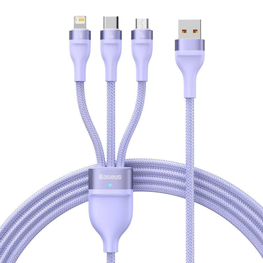 Baseus - Data Cable Flash Series 2 (CASS040005) - Fast Charge, USB to Type-C, Lightning, Micro-USB, 66W, 1.2 m - Purple