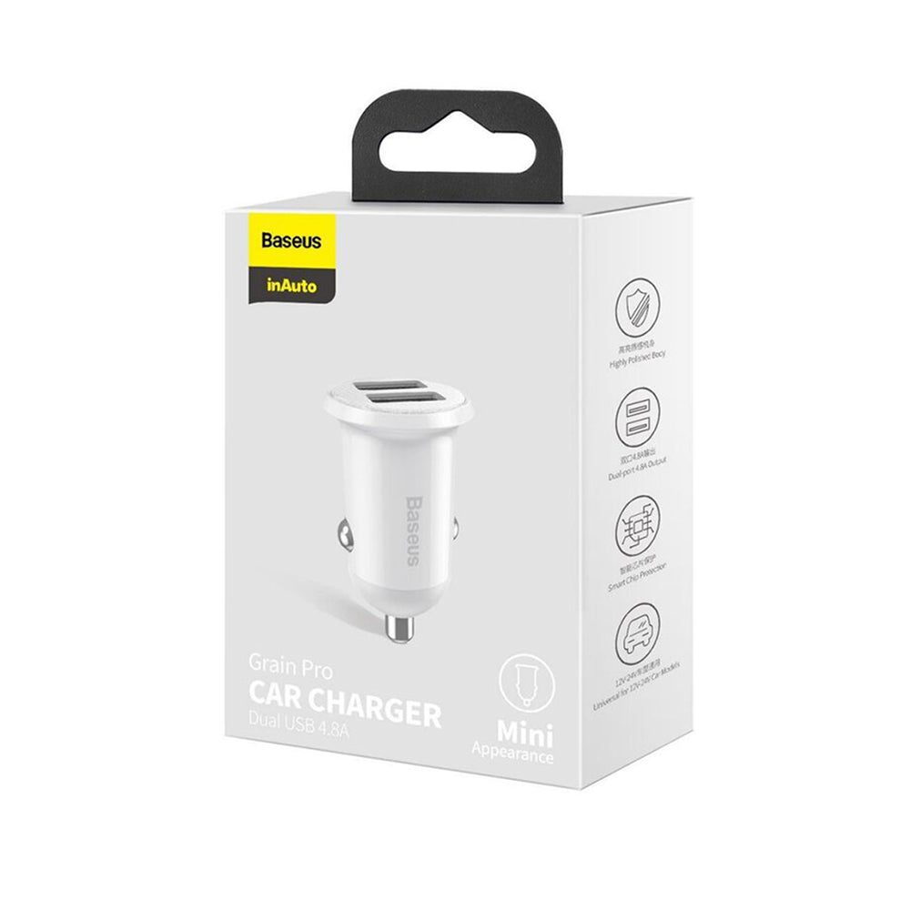 Baseus - Car Charger (CCALLP-02) - 2x USB, Mini Appearance, 4.8A - White