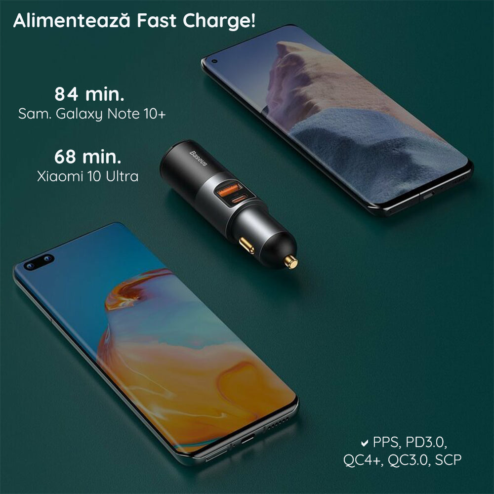 Baseus - Car Charger Share Together (CCBT-C0G) - with Cigarette Lighter Expansion, USB-A, Type-C, 120W - Gray