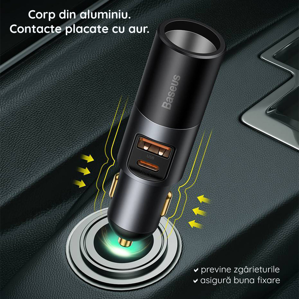 Baseus - Car Charger Share Together (CCBT-C0G) - with Cigarette Lighter Expansion, USB-A, Type-C, 120W - Gray