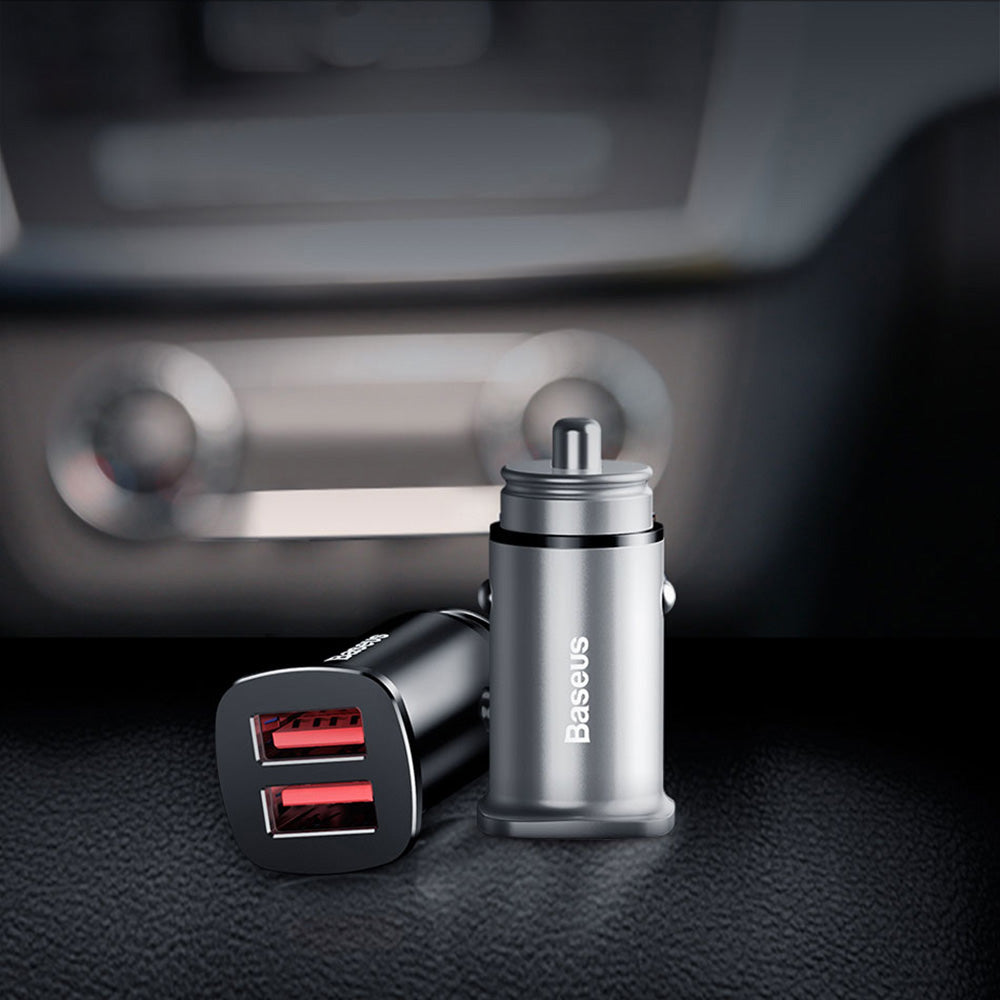 Baseus - Car Charger Square Metal Series (CCALL-DS01) - 2x USB, Quick Charge 3.0, SCP, AFC, 30W - Black