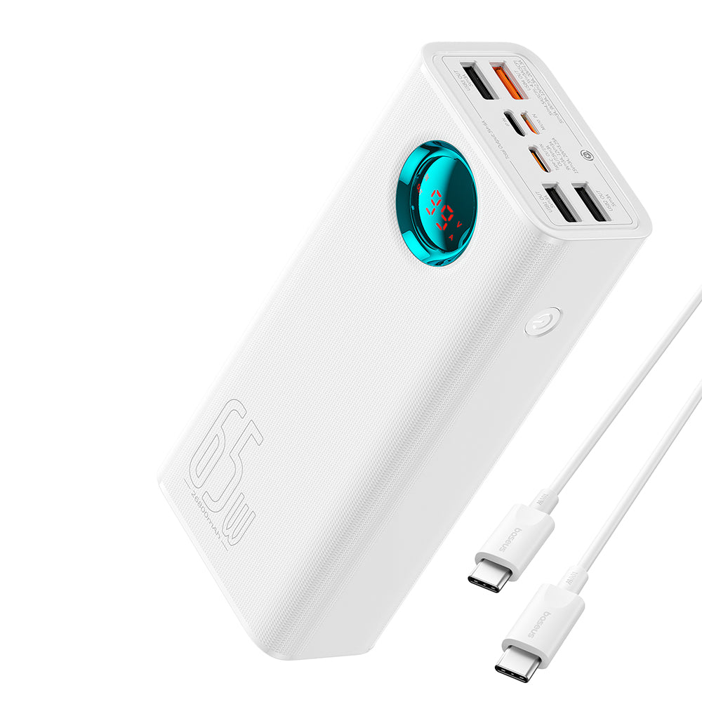 Baseus - Power Bank (P10022402223-00) - 4x USB, Type-C, Lighting, Micro-USB, Fast Charge, 65W, 26800mAh, Cable USB-C - White