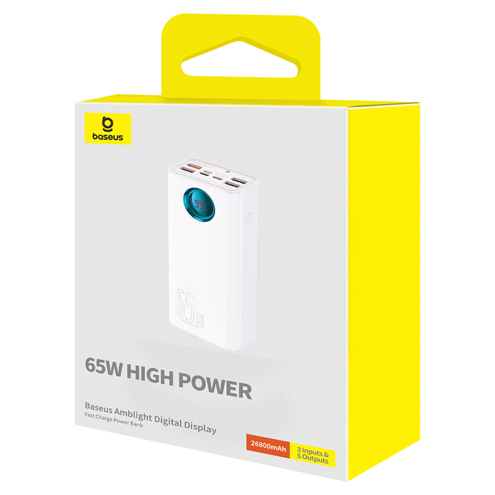 Baseus - Power Bank (P10022402223-00) - 4x USB, Type-C, Lighting, Micro-USB, Fast Charge, 65W, 26800mAh, Cable USB-C - White