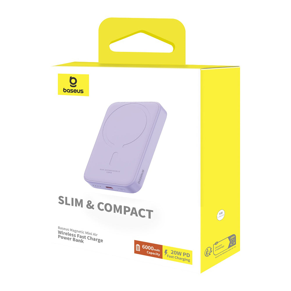 Baseus - Power Bank Mini Air (P10059002513-00) - Type-C, MagSafe Charging, 20W, 6000mAh, with Cable Type-C, 30cm - Purple