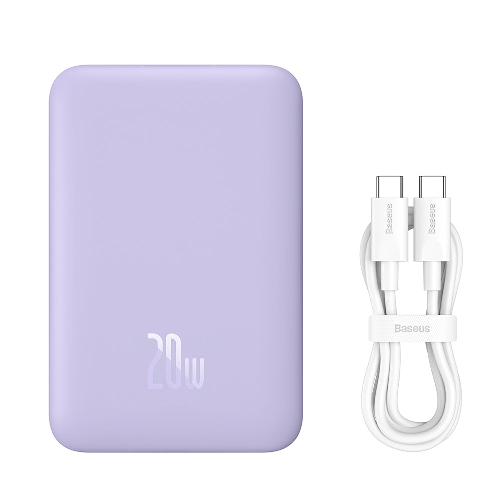 Baseus - Power Bank Magnetic Mini (PPCX110105) - USB-C, MagSafe, 10000mAh, 20W, with Cable Type-C, 3A, 30cm - Purple