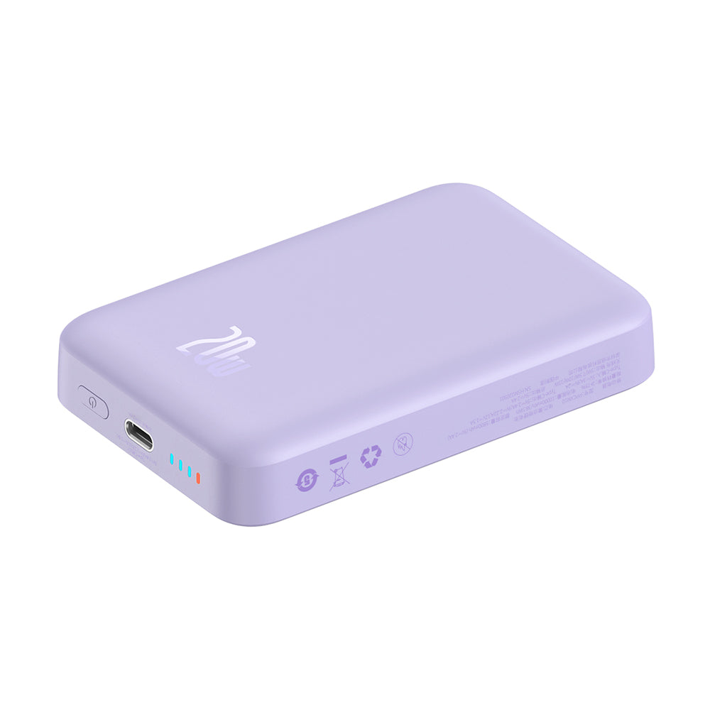 Baseus - Power Bank Magnetic Mini (PPCX110105) - USB-C, MagSafe, 10000mAh, 20W, with Cable Type-C, 3A, 30cm - Purple