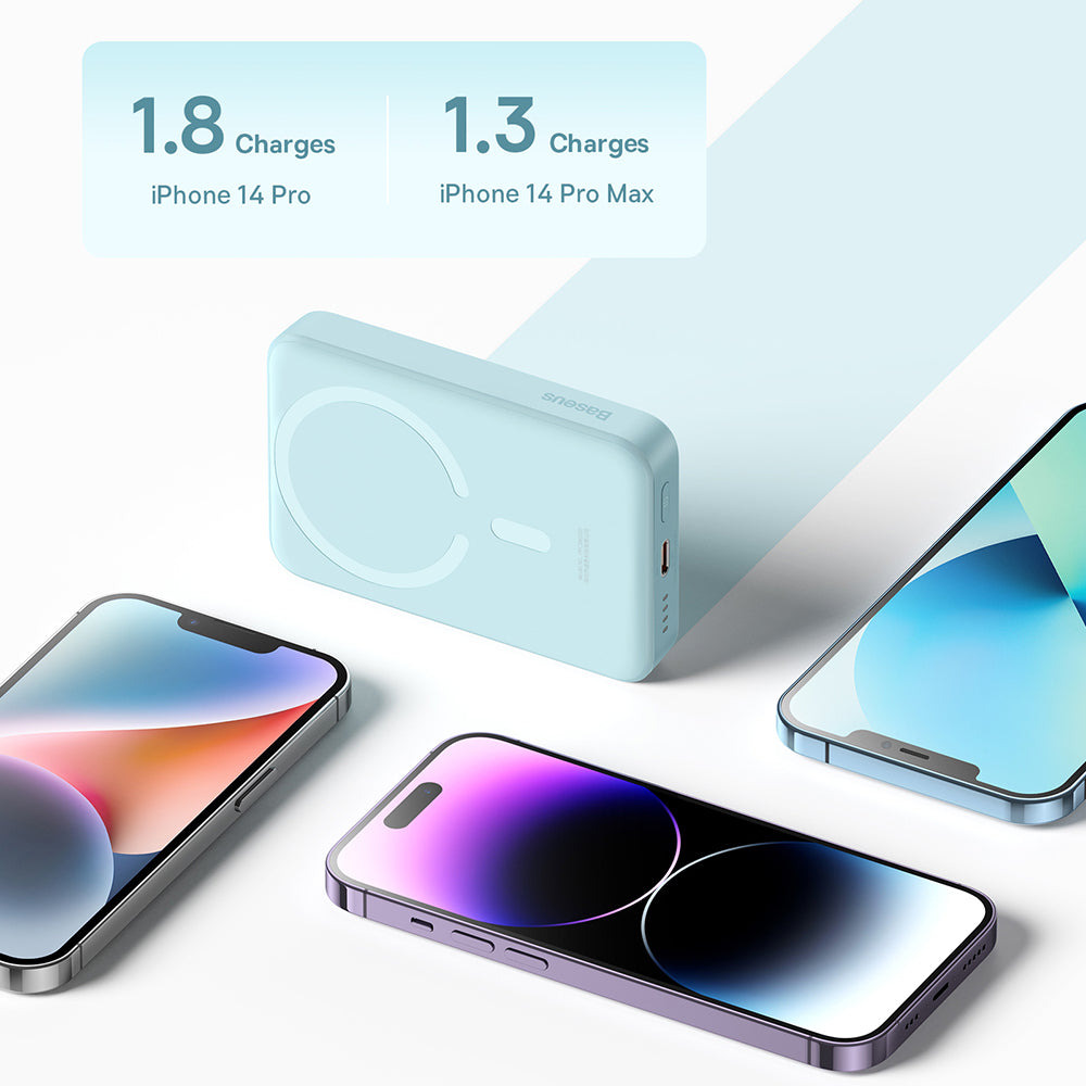 Baseus - Power Bank Mini (PPCX110203) - USB-C, MagSafe, 10000mAh, 30W, with Cable Type-C, 30cm - Blue