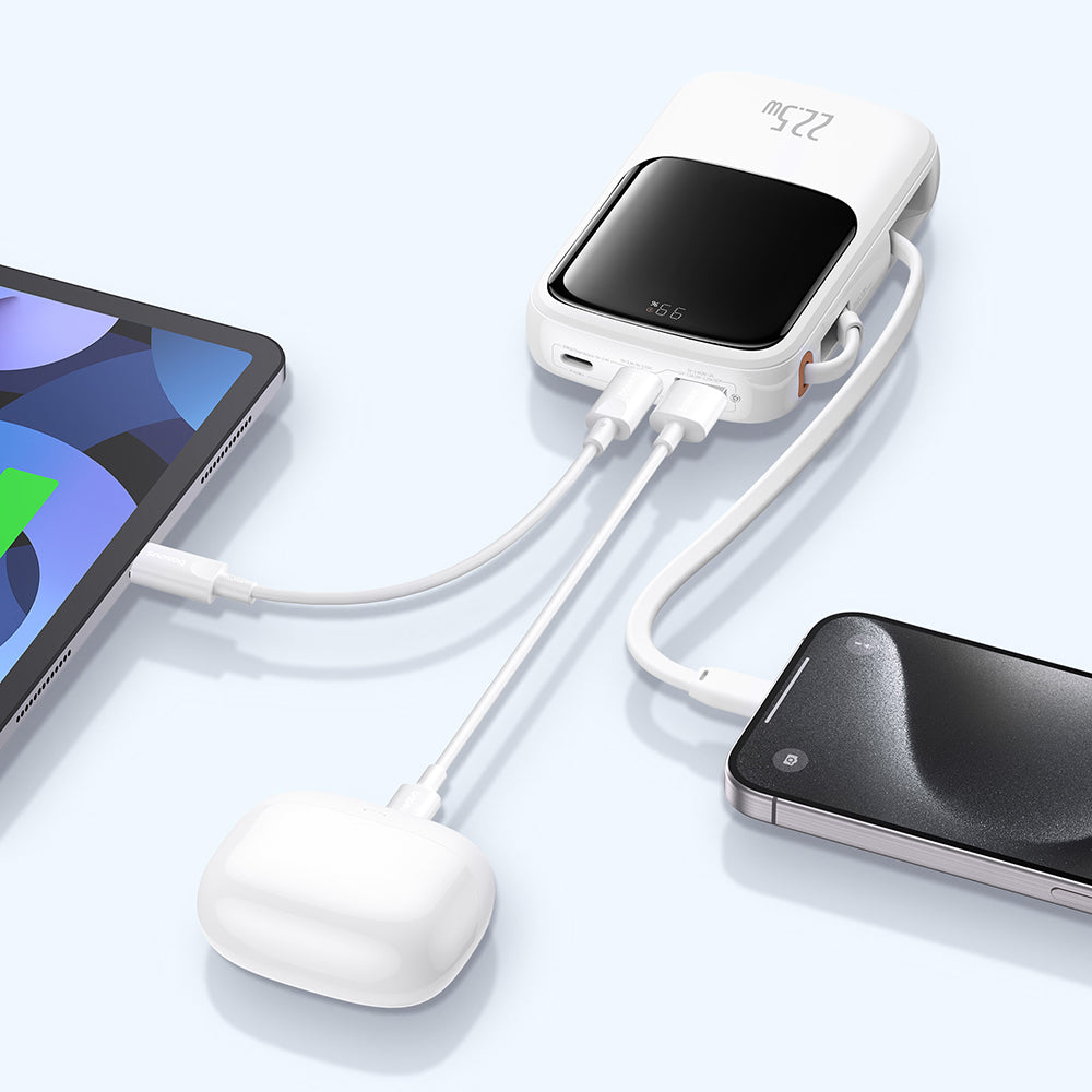 Baseus - Power Bank Qpow Pro+ (P10067101213-00) - Lightning, 2x Type-C, USB, 22.5W, 10000mAh, Cable Type-C - White