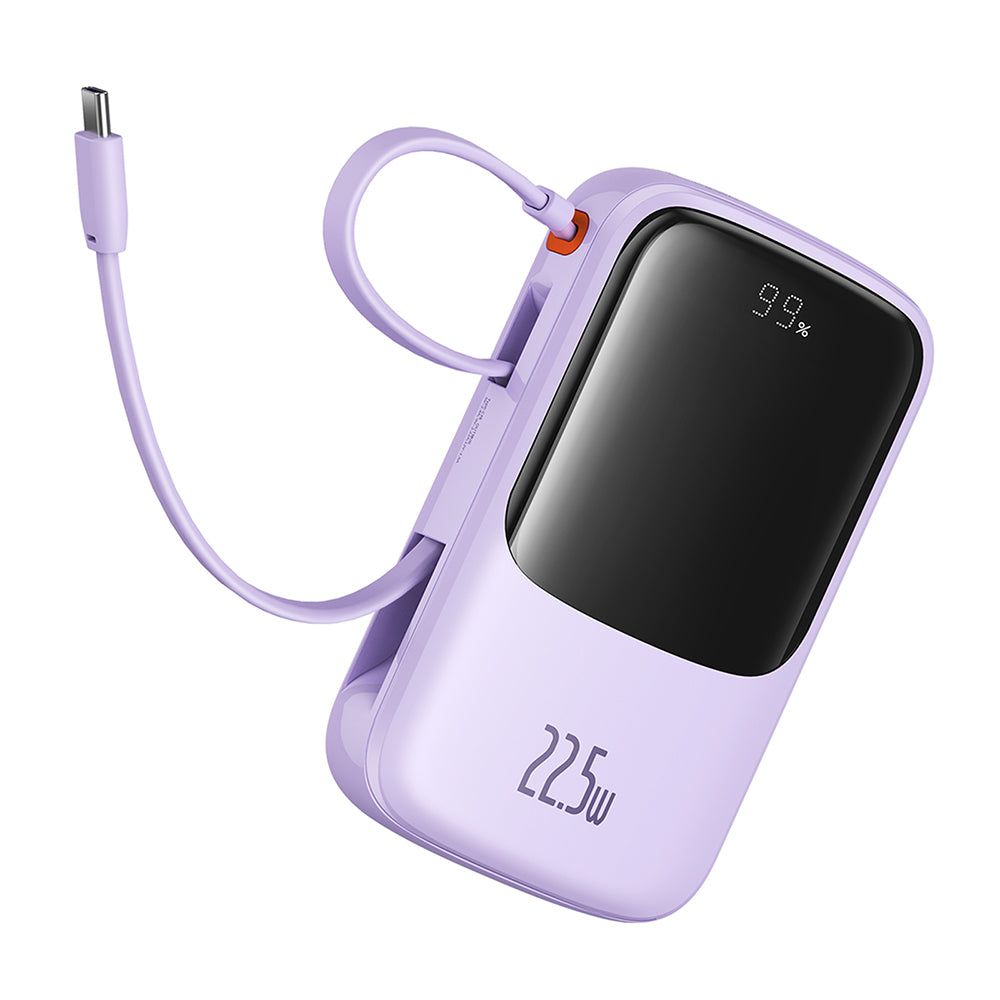 Baseus - Power Bank Qpow Pro+ (P10067101513-00) - Lightning, 2x Type-C, USB, 22.5W, 10000mAh, Cable Type-C - Purple