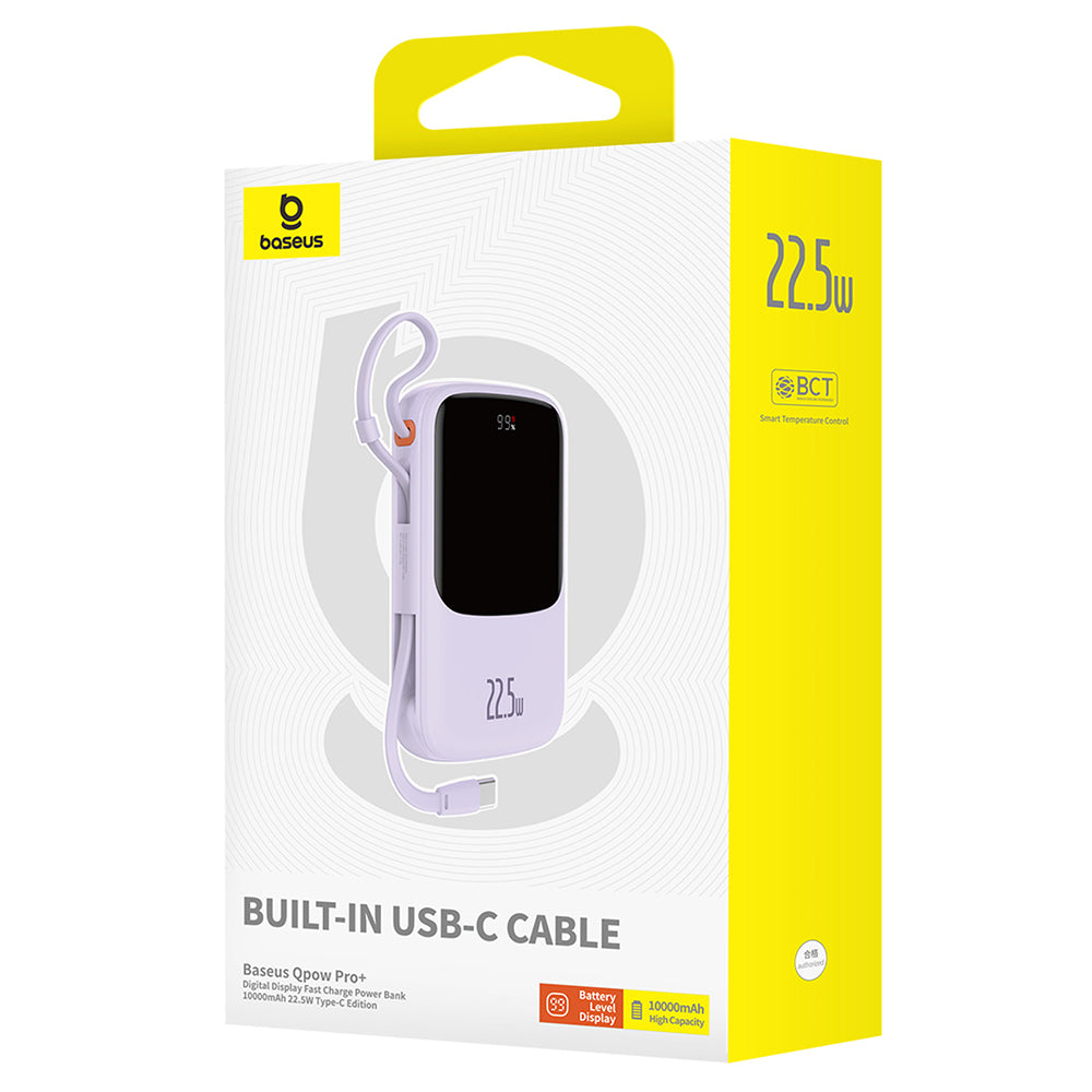 Baseus - Power Bank Qpow Pro+ (P10067101513-00) - Lightning, 2x Type-C, USB, 22.5W, 10000mAh, Cable Type-C - Purple