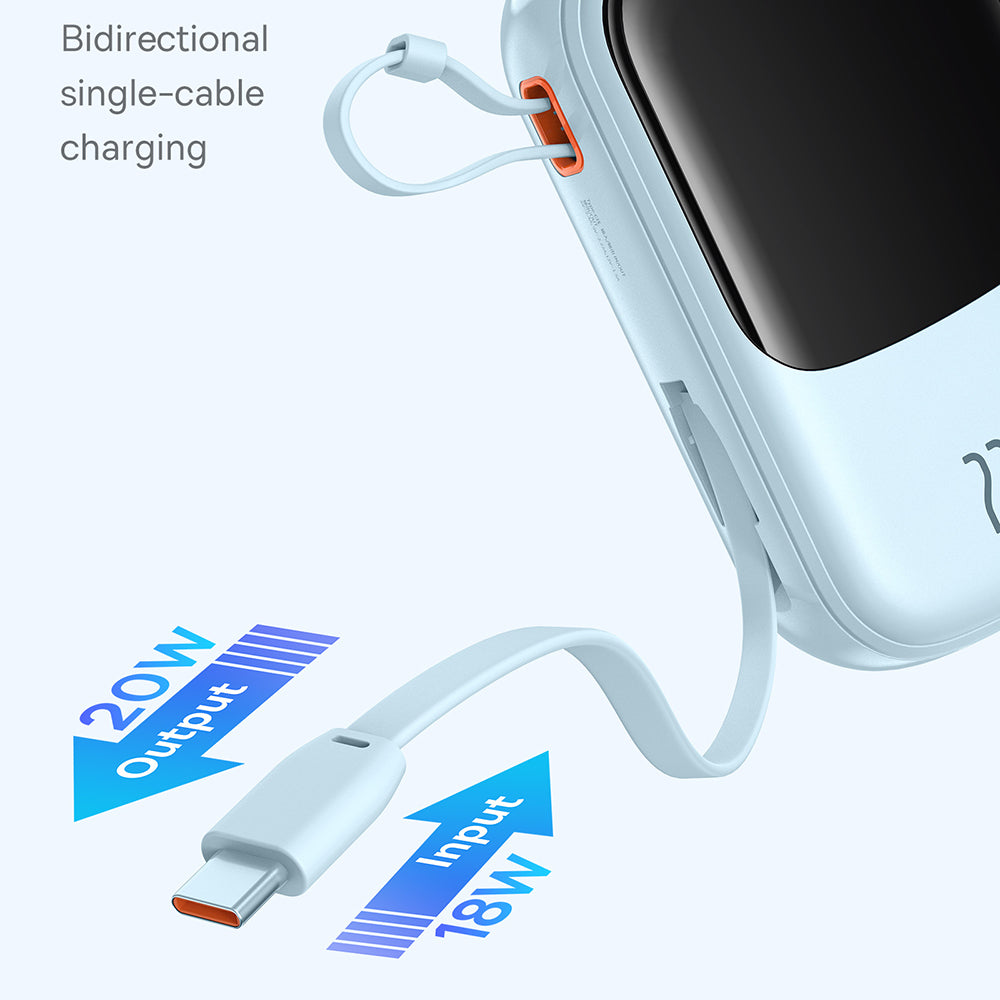 Baseus - Power Bank Qpow Pro+ (P10067103313-00) - Lightning, 2x Type-C, USB, 22.5W, 20000mAh, Cable Type-C - Blue