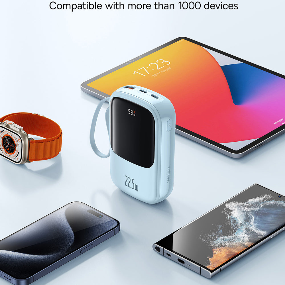 Baseus - Power Bank Qpow Pro+ (P10067103313-00) - Lightning, 2x Type-C, USB, 22.5W, 20000mAh, Cable Type-C - Blue