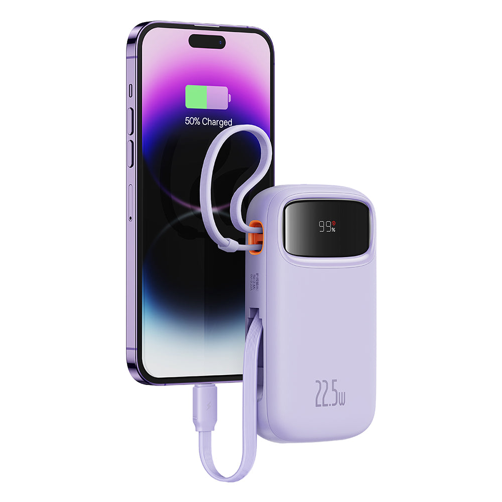 Baseus - Power Bank Qpow Pro+ (P10055003513-00) - Lightning, 2x Type-C, USB, 22.5W, 10000mAh, Cable Type-C, 30cm - Purple