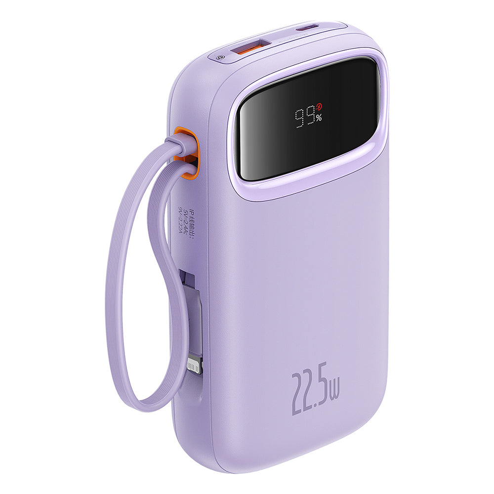 Baseus - Power Bank Qpow Pro+ (P10055003513-00) - Lightning, 2x Type-C, USB, 22.5W, 10000mAh, Cable Type-C, 30cm - Purple