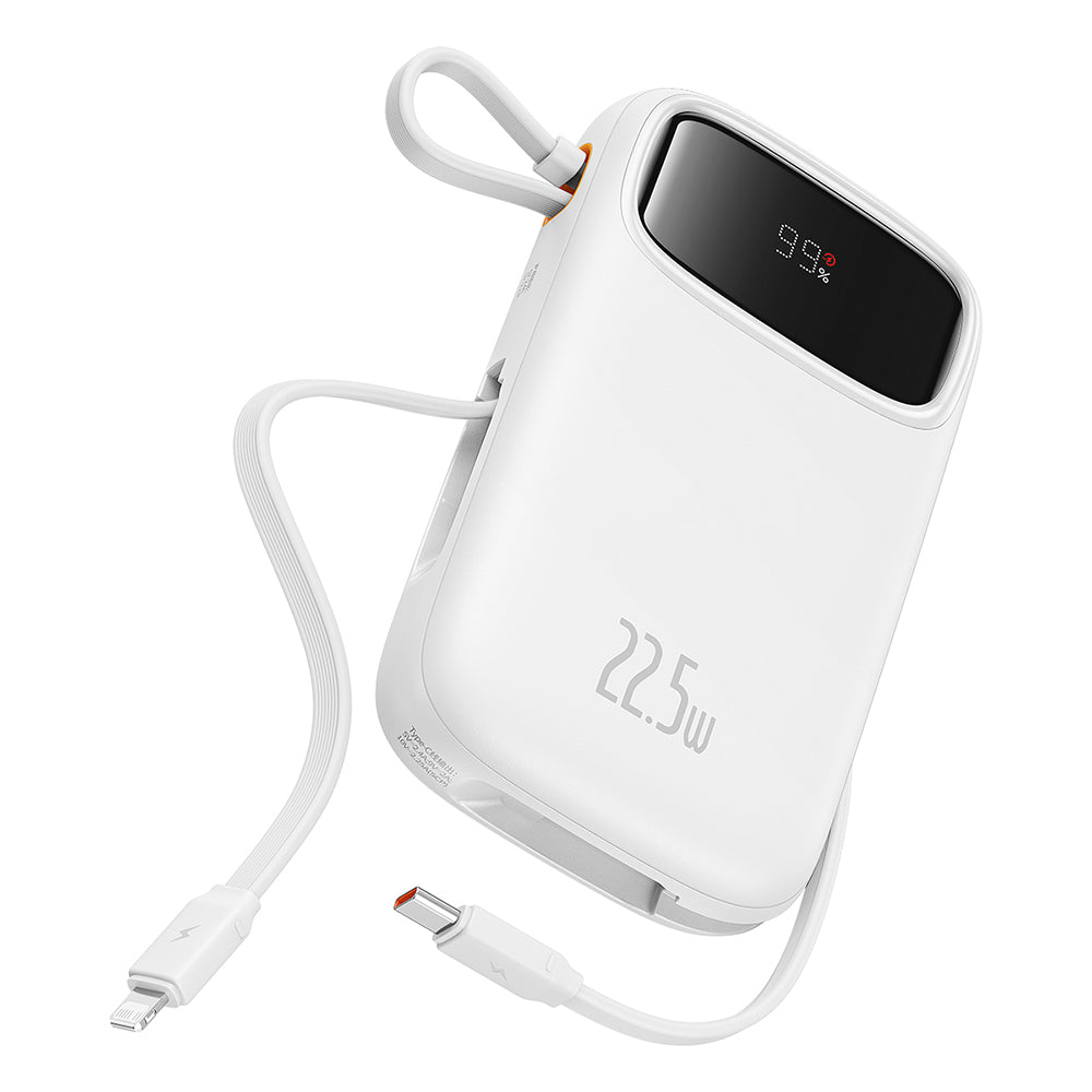Baseus - Power Bank Qpow Pro+ (P10055002223-00) - Lightning, 2x Type-C, USB, 22.5W, 20000mAh, Cable Type-C, 30cm - White
