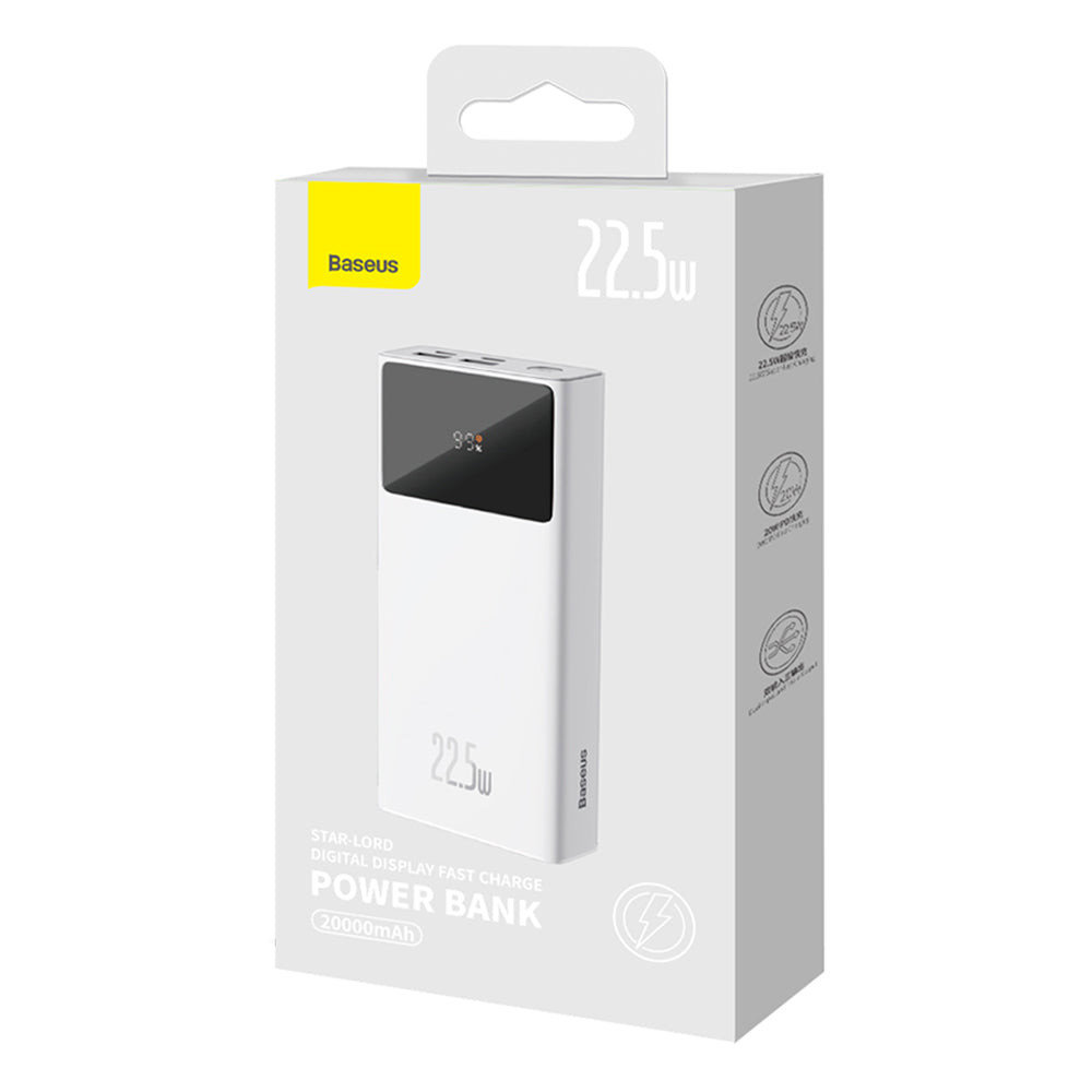 Baseus - Power Bank Star-Lord (PPXJ080002) - 2x USB, Type-C, Micro-USB, 22.5W, 20000mAh, Cable Type-C, 3A, 30cm - White