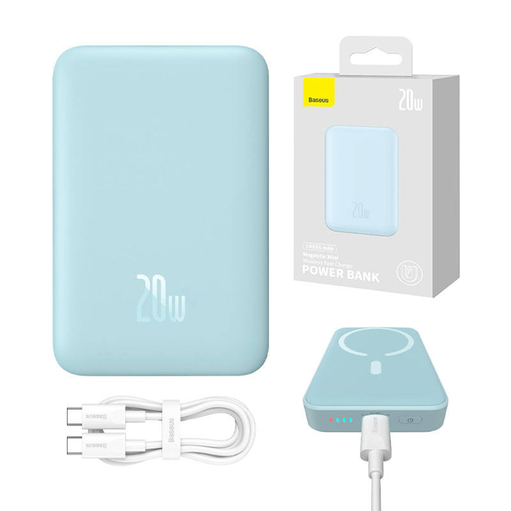 Baseus - Power Bank Magnetic Mini (PPCX110103) - USB-C, MagSafe, 10000mAh, 20W, with Cable Type-C, 3A, 30cm - Bleu