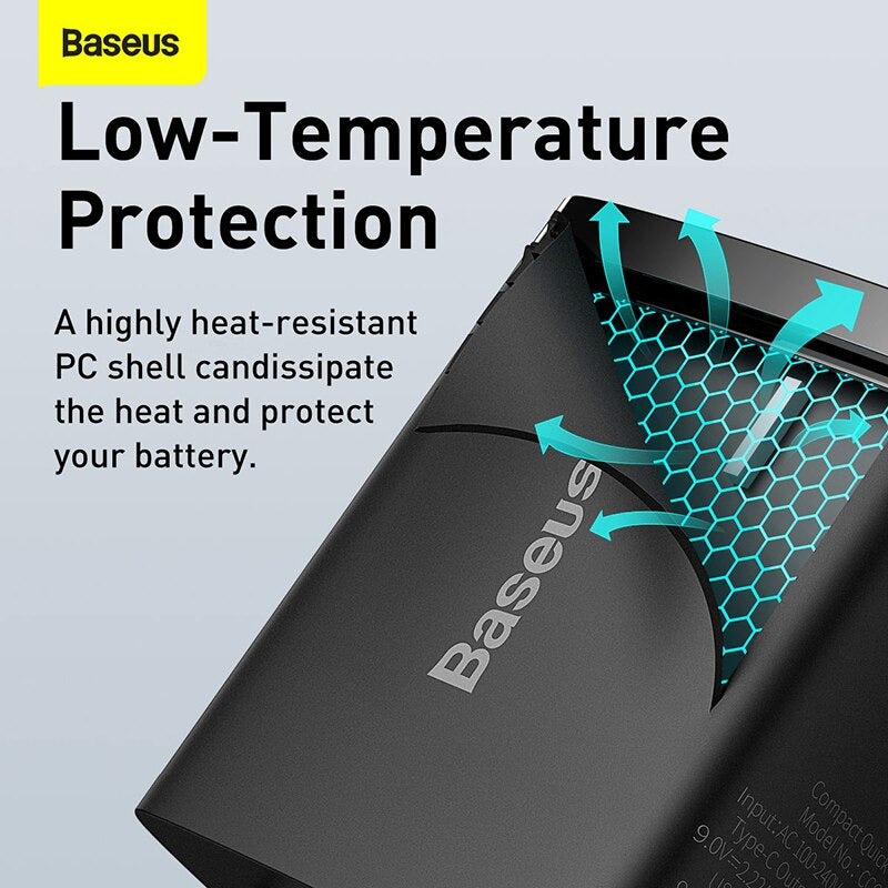 Baseus - Wall Charger Compact (CCXJ-B01) - USB-C, PD, 20W, USB-A, QC, 3A - Black