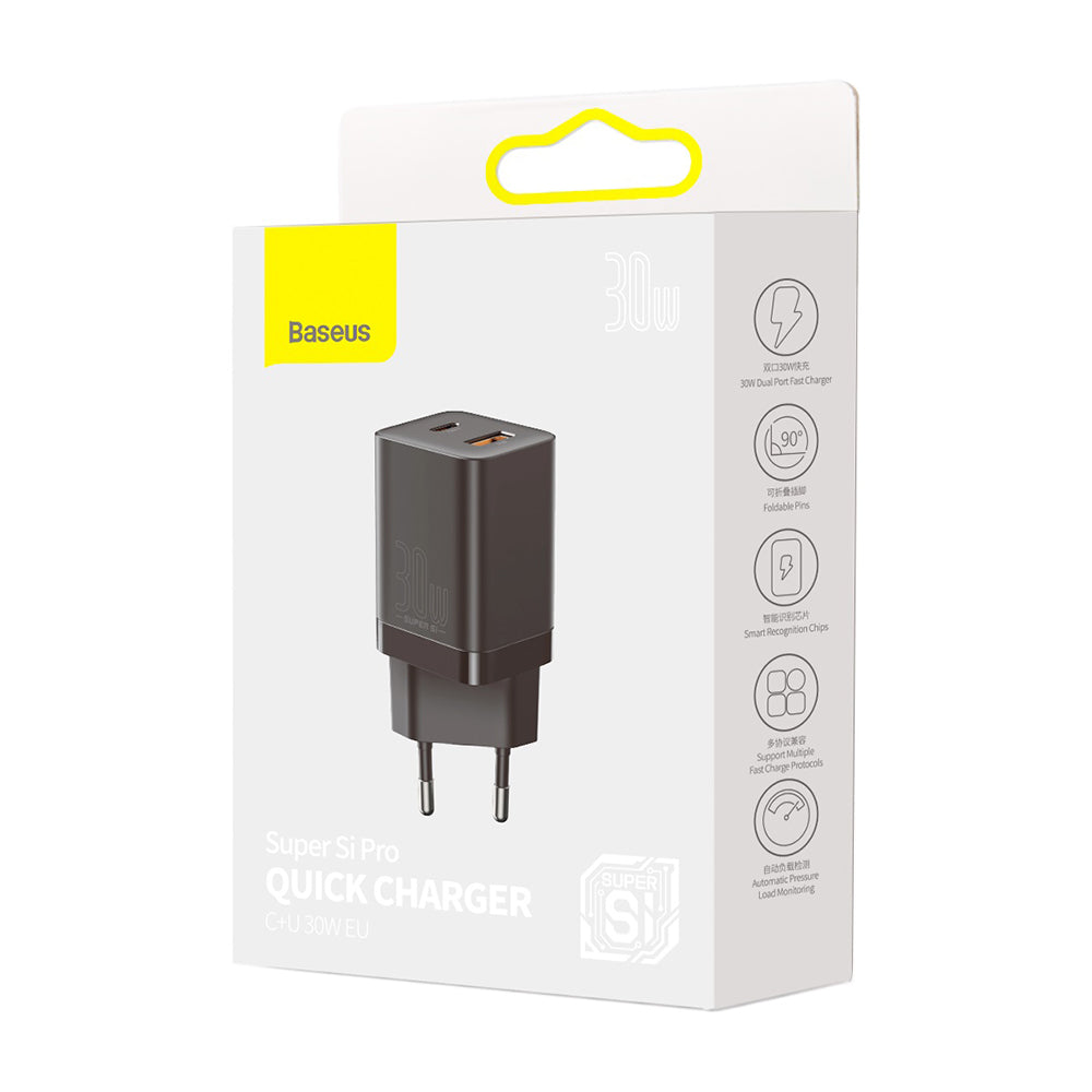 Baseus - Wall Charger Super Si Pro (CCSUPP-E01) - Type-C, USB, Fast Charge, 30W - Black