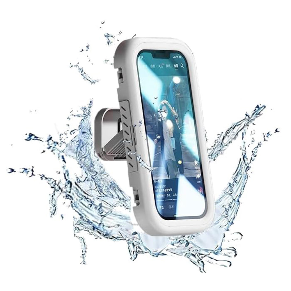 Techsuit - Phone Holder (LC-999) - Wall Box Case, Anti-Fog, Retractable, Adjustable, Waterproof, for 4-7inch Phones - White