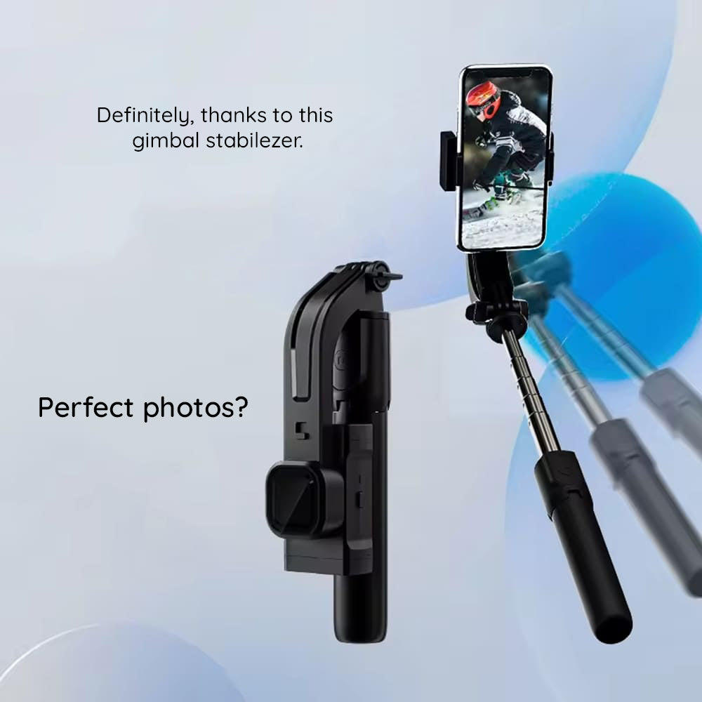 Techsuit - Selfie Stick Gimbal (C06) - Compact Tripod Mount with Bluetooth Remote Control, LED Fill Light, 360, 76cm - Black