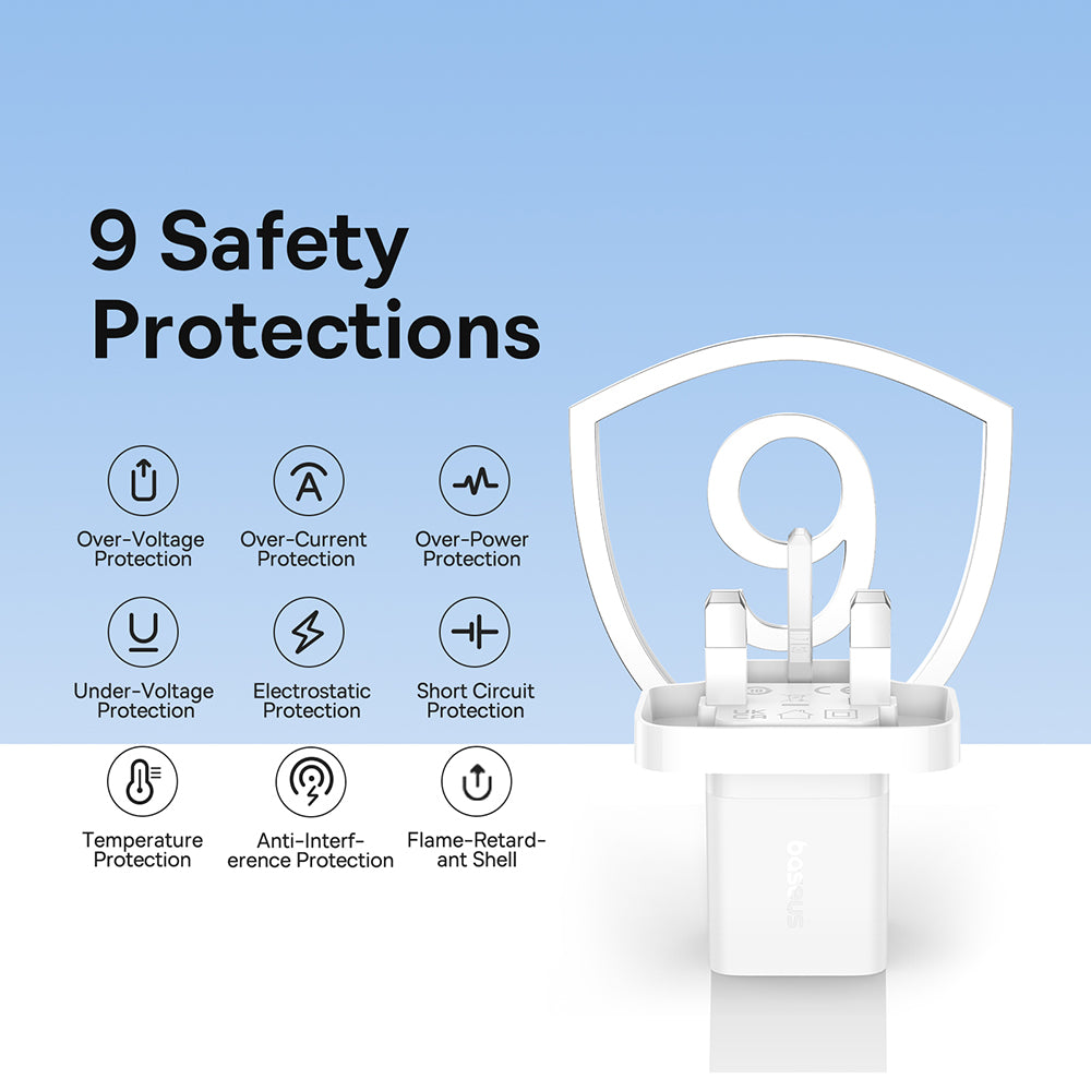 Baseus - Wall Charger GaN5 (P10110906213-00) - UK Plug, Fast Charger, Type-C, 30W - White