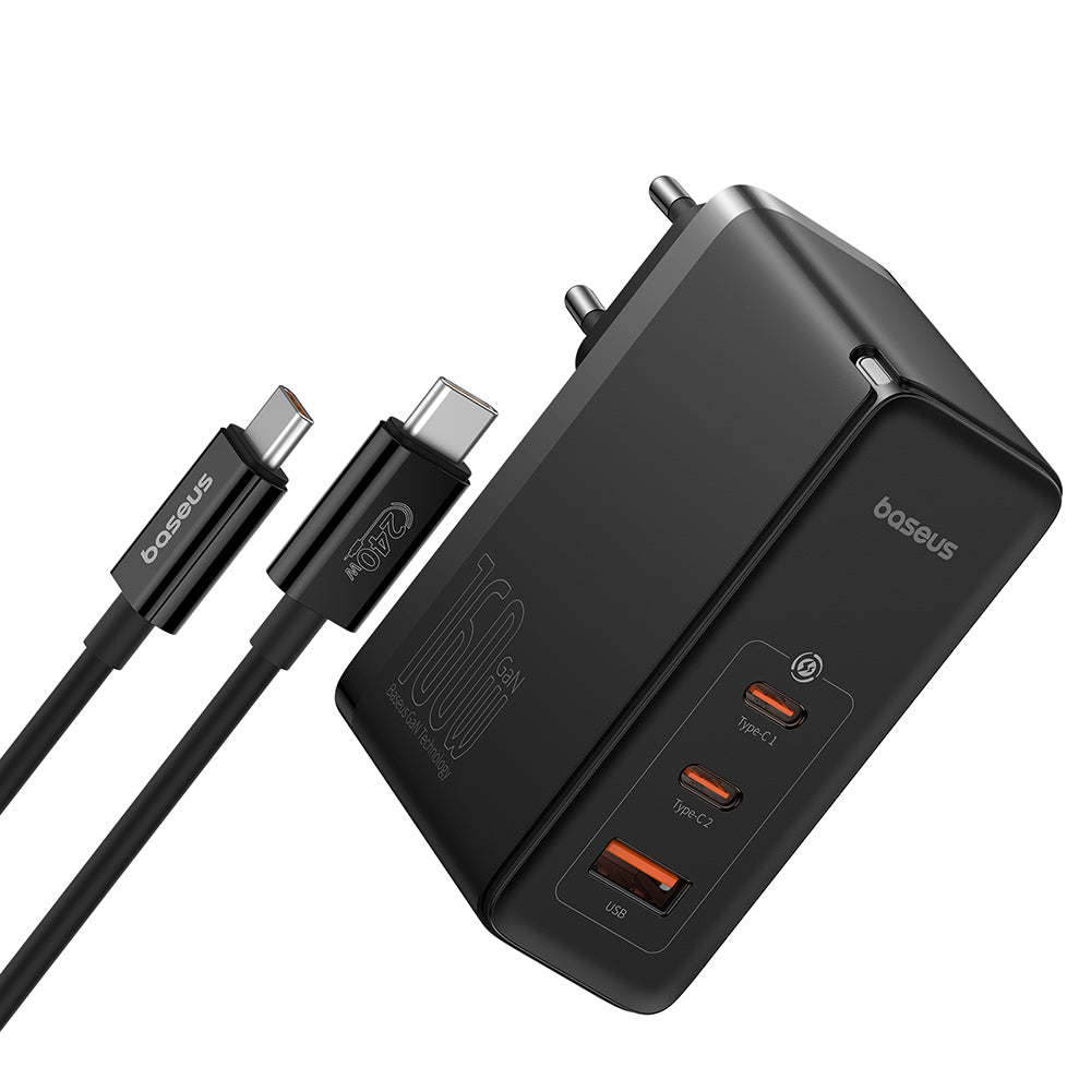 Baseus - Wall Charger GaN5 Pro Digital (P10110825113-00) - Type-C Cable Included, Fast Charger, 2xType-C, USB, 160W, 240W - Black