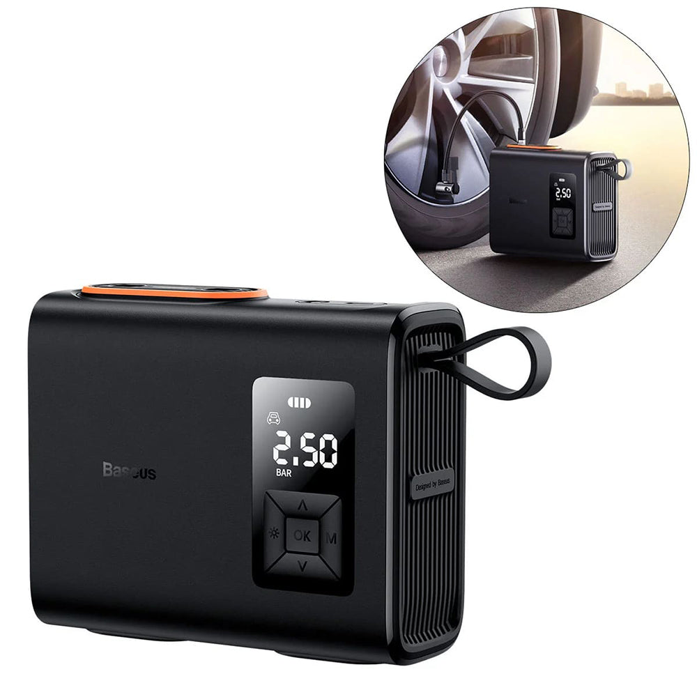 Baseus - Car Compressor Mega EnergyPump (CRNL060001) - Dual Cylinder, LED Display, 6000mAh, Cable USB to Type-C - Black