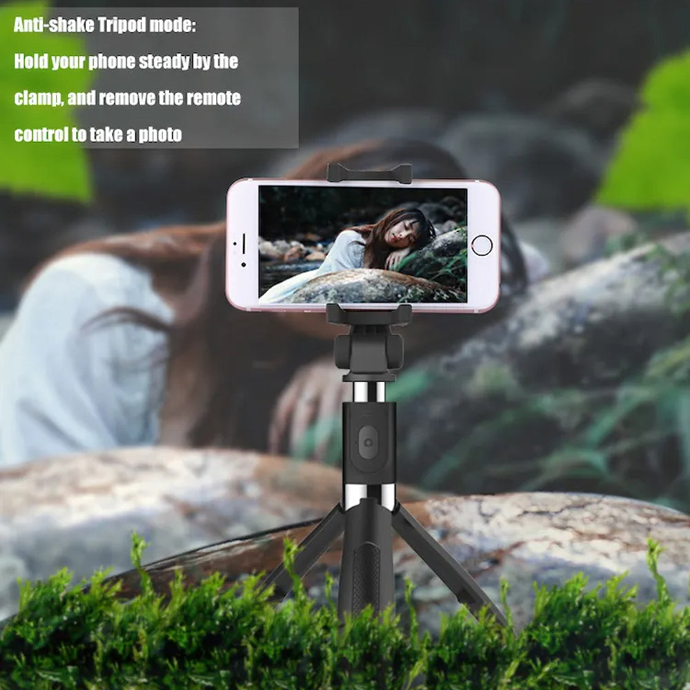 Techsuit - Selfie Stick (L01) - Tripod Stable Mount with Extendable Arm, Bluetooth Remote Control, 70cm - Black