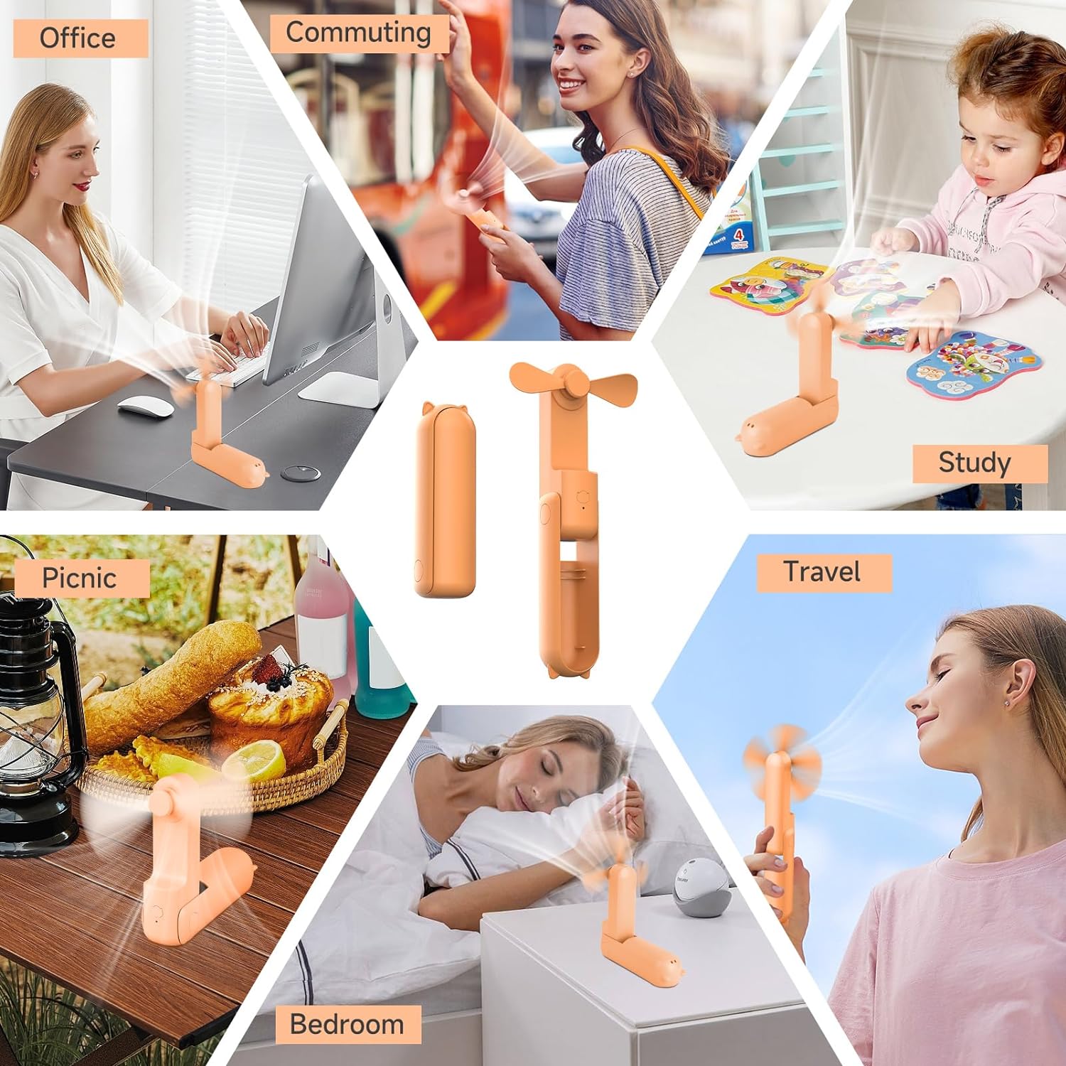 Techsuit - Mini Portable Hand Fan (HZ001) - 2000mAH, USB Rechargeable, 3 Speeds Adjustable - Black