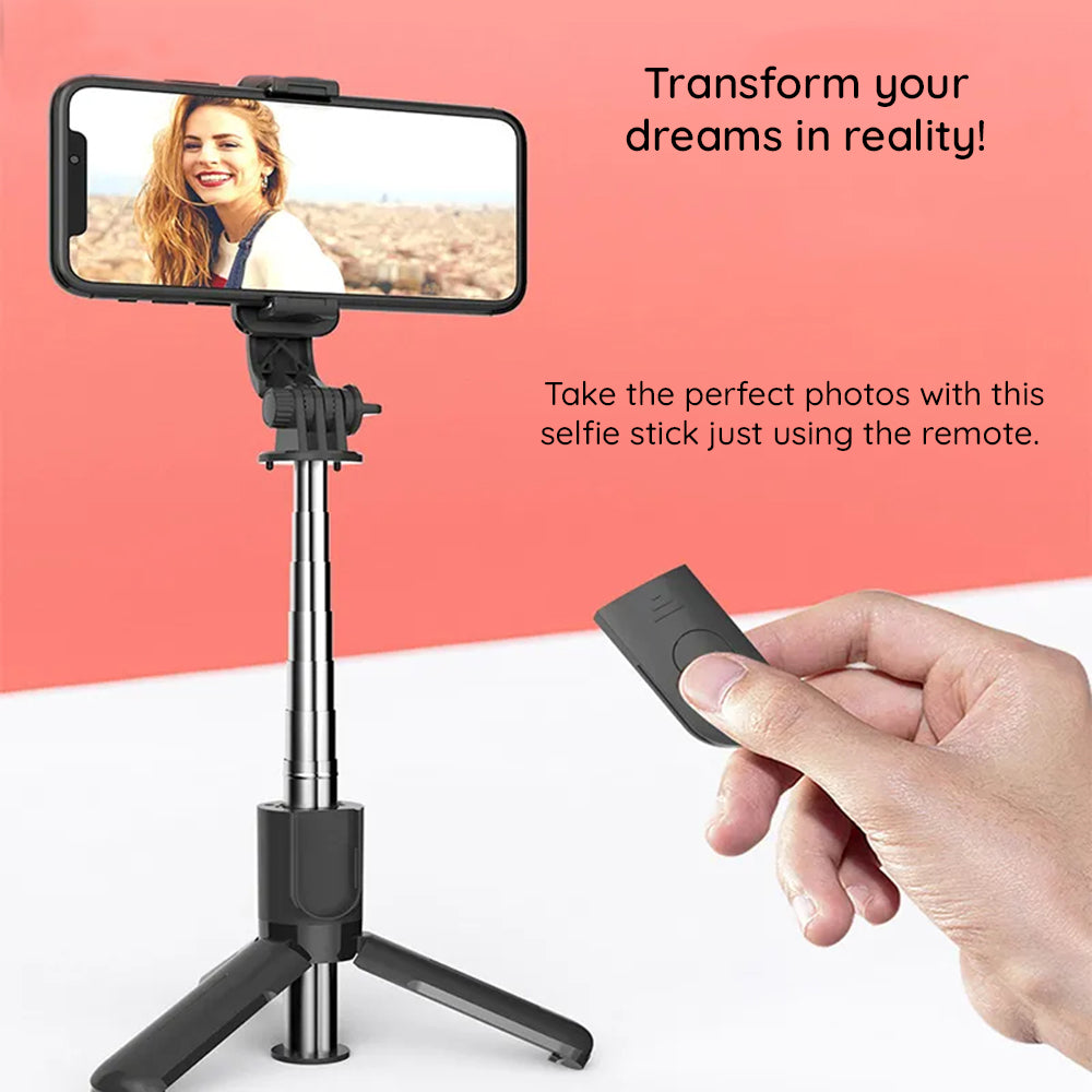 Techsuit - Mini Selfie Stick (L11) - Stable Tripod with Bluetooth Self Timer, 360 Rotation, 73cm - Black