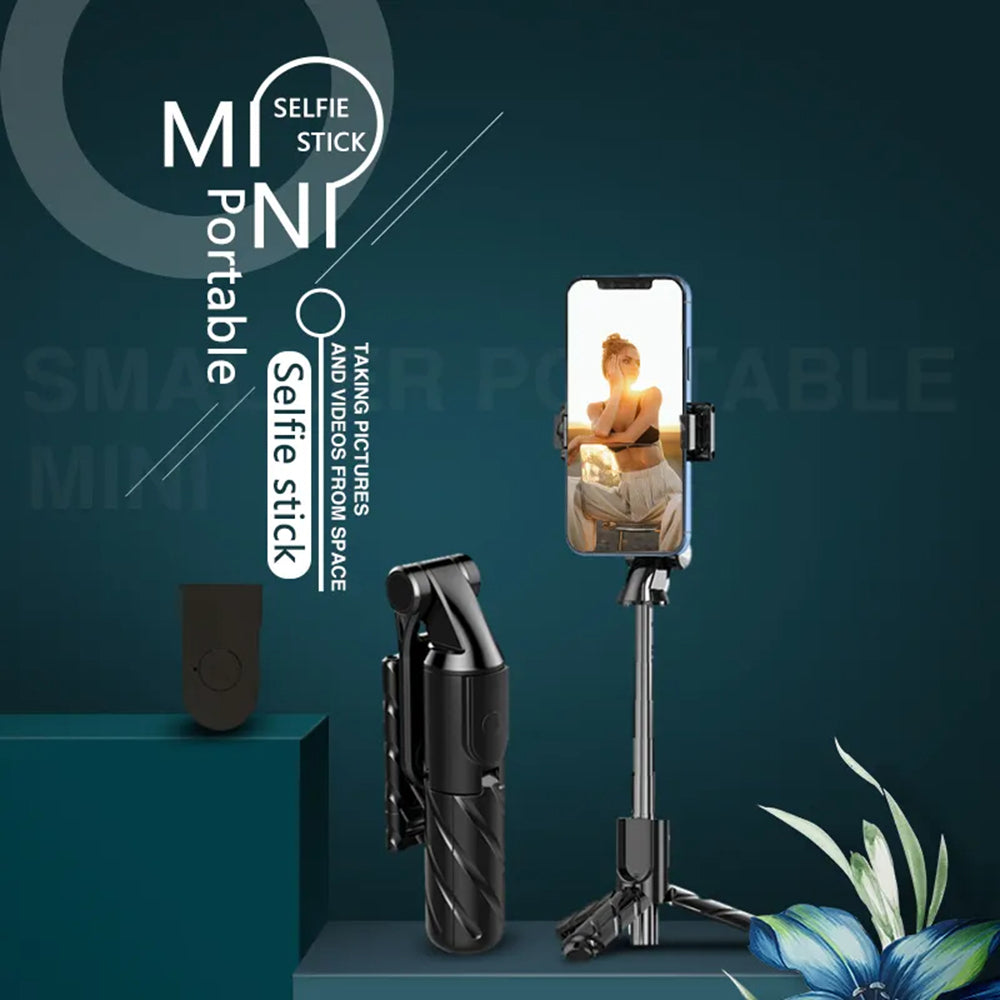 Techsuit - Mini Selfie Stick (K03) - Compact Tripod Mount with Bluetooth Remote Control, Foldable, 70cm - Black