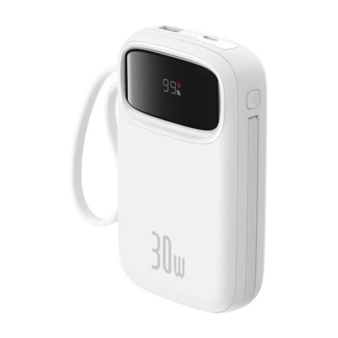 Baseus Qpow 2 Powerbank 10.000mah 30w Με Ενσωματωμενα Καλωδια Usb-c – Λευκό