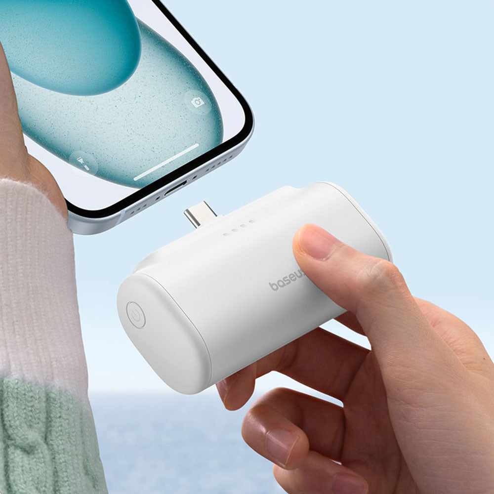 Baseus - Power Bank (P10068306213-00) - Type-C, Compact Design, 20W, 5000mAh, with Cable Type-C - White