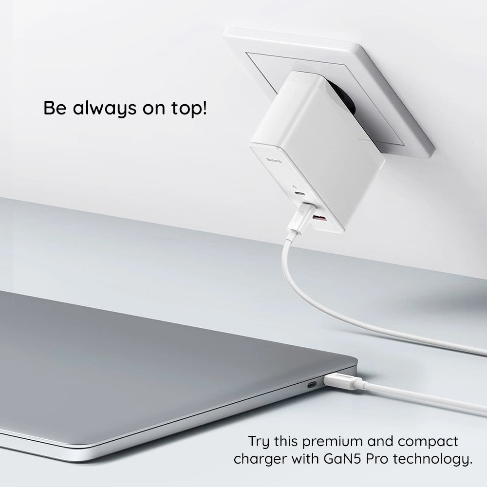 Baseus - Wall Charger GaN5 Pro (CCGP100202) - Type-C Cable Included, Fast Charge, 2xType-C, USB, 140W, 1m - White