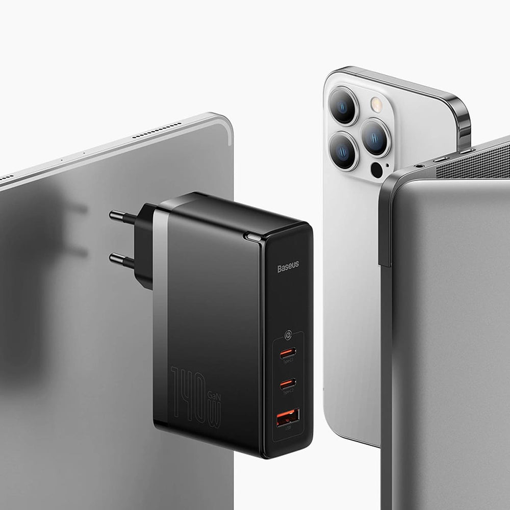 Baseus - Wall Charger GaN5 Pro (CCGP100202) - Type-C Cable Included, Fast Charge, 2xType-C, USB, 140W, 1m - White