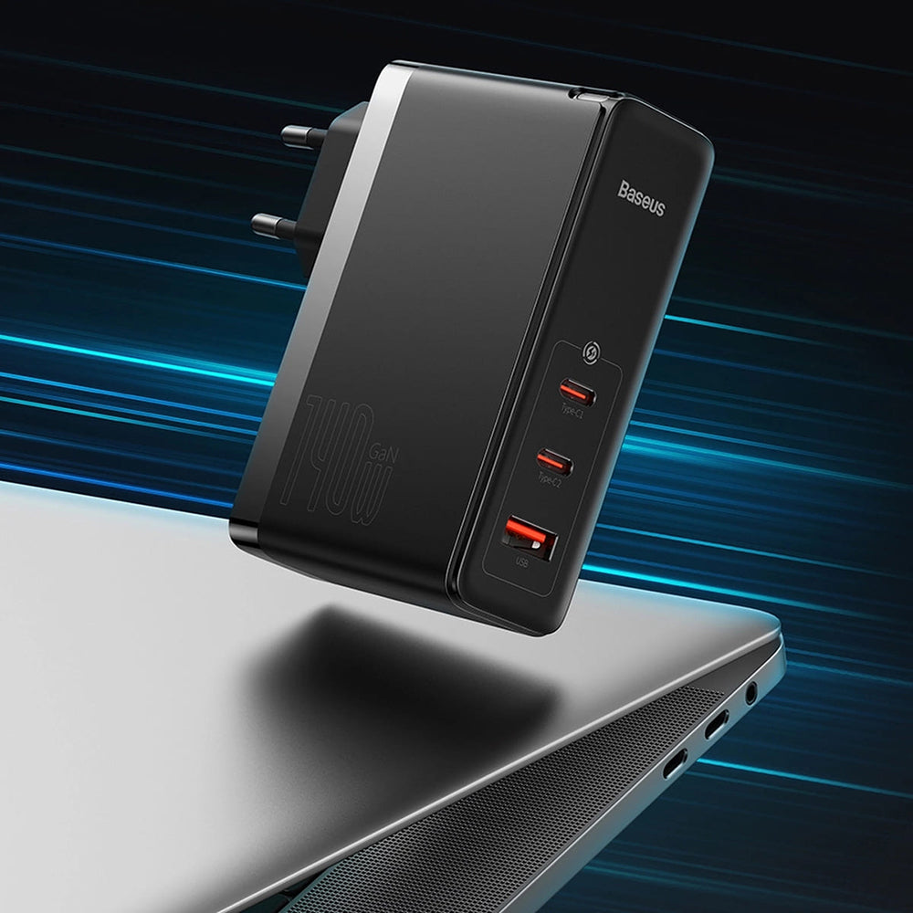 Baseus - Wall Charger GaN5 Pro (CCGP100202) - Type-C Cable Included, Fast Charge, 2xType-C, USB, 140W, 1m - White