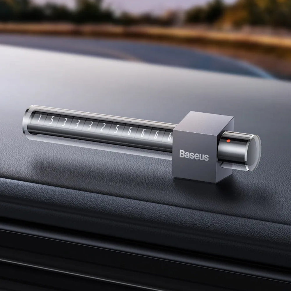 Baseus - Parking Number Space (CNHM020014) - Temporary Parking Sign for Dashboard, Removable 3M Glue, 6 Sets of Digits - Grey