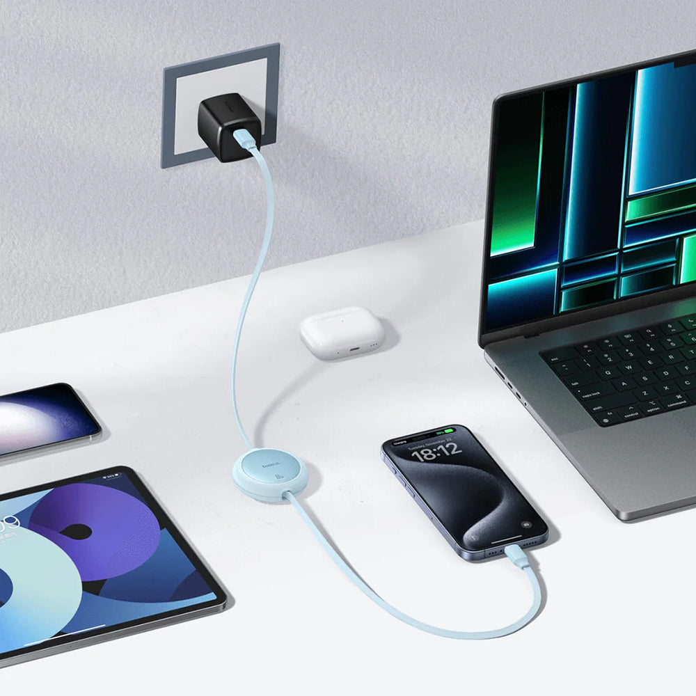 Baseus - Data Cable Free2Pull Mini (P10364500311-01) - Type-C to Type-C, 60W, 1m, Retractable - Galaxy Blue