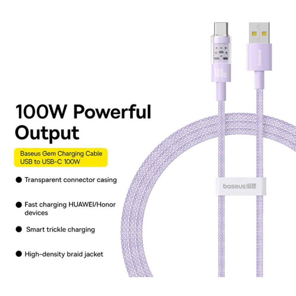 Baseus - Data Cable Gem (P10373002511-00) - USB to Type-C, Super Fast Charging 100W, 1m - Nebula Purple