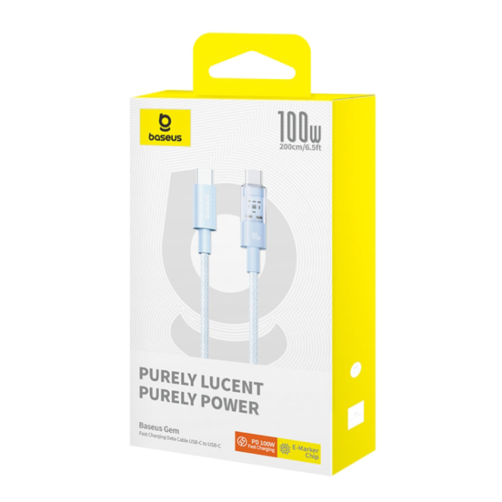 Baseus - Data Cable Gem (P10373000311-01) - Type-C to Type-C, Super Fast Charging 100W, 2m - Galaxy Blue