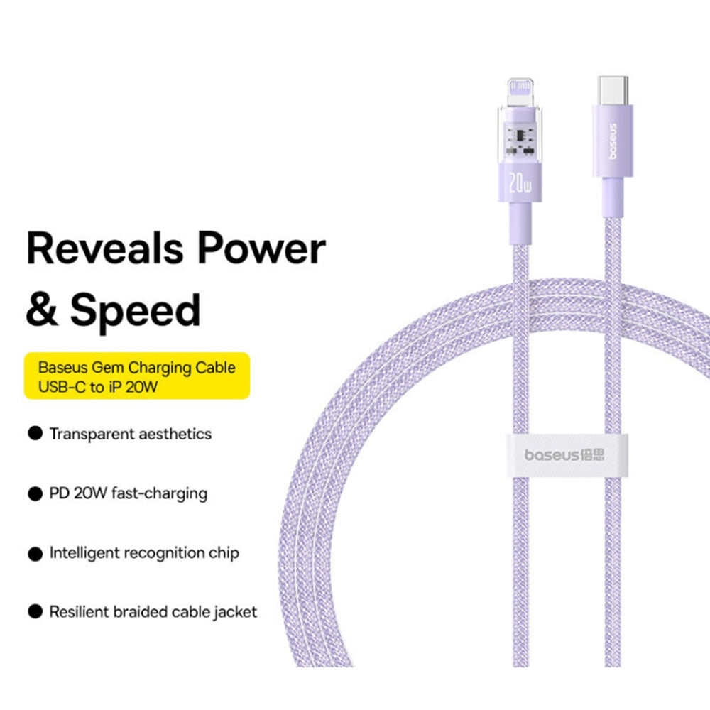 Baseus - Data Cable Gem (P10373001511-00) - USB-C to Lightning, Fast Charging 20W, 1m - Nebula Purple