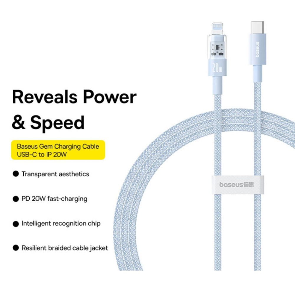 Baseus - Data Cable Gem (P10373001311-00) - USB-C to Lightning, Fast Charging 20W, 1m - Galaxy Blue