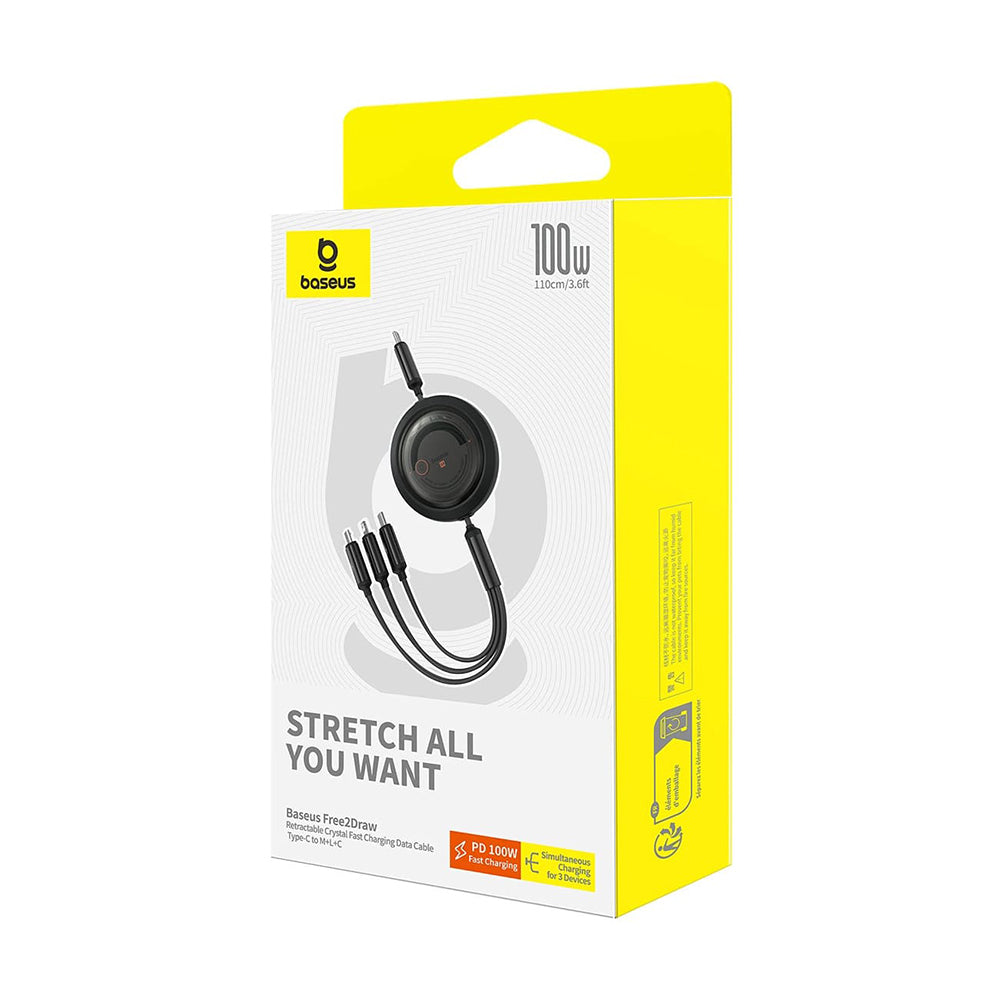 Baseus - Data Cable Free2Draw (P10368700111-04) - USB-C to USB-C, Lightning, Micro-USB, 100W, 1.1m - Cluster Black