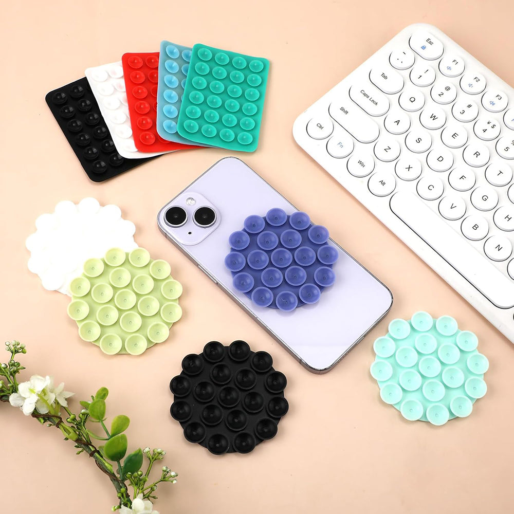 Techsuit - Phone Holder (SC-CUP) - Suction Pad for Selfies, Silicone, Adhesive Mount, Round Shape - Cyan